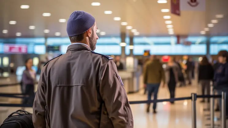 A nervous traveller at the airport